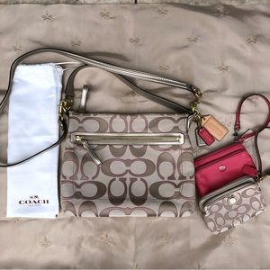 Coach cross-body shoulder bag w/two mini wristlets